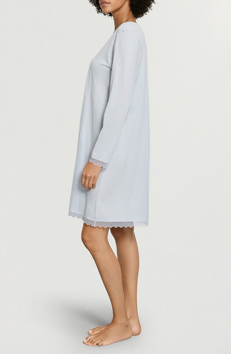 Hanro Inaya Scallop Trim Nightgown, Alternate, color, Watery Blue