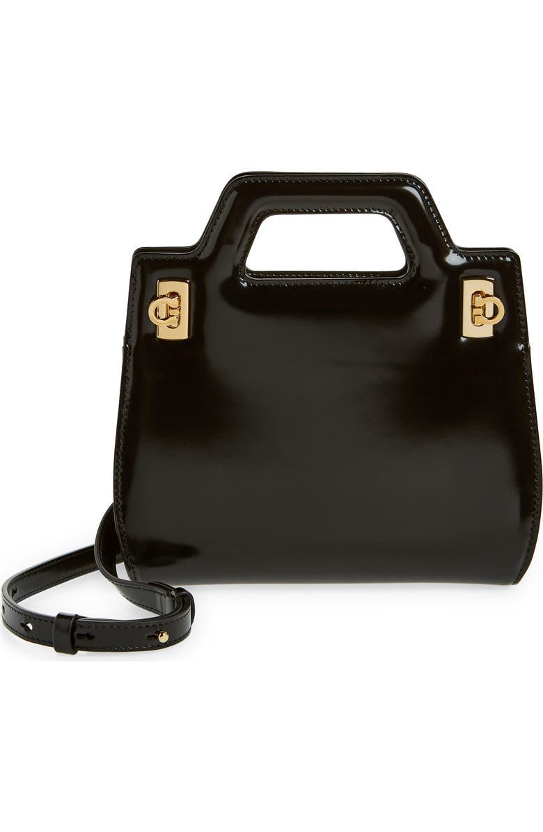 FERRAGAMO Wanda Mini Leather Top-Handle Bag, Main, color, Nero