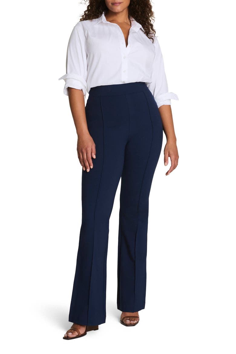 High Waist Flare Leg Stretch Ponte Pants, Alternate, color, TIMELESS NAVY