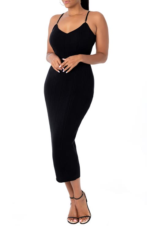 Rib Knit Body-Con Midi Dress