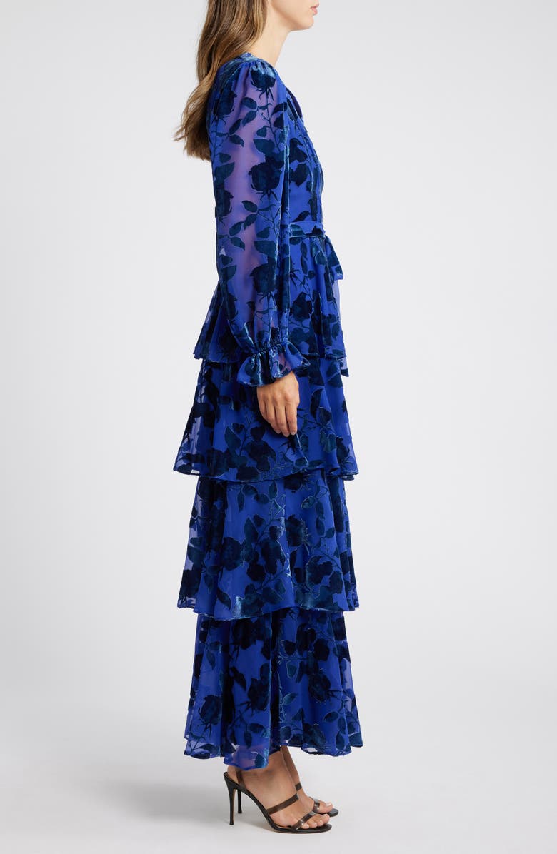 Hutch Long Sleeve Velvet Burnout Maxi Wrap Dress, Alternate, color, 