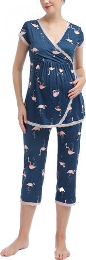 売れ筋商品|||キミ アンド カイ カットソー トップス レディース Maternity Drew Nursing 2-Piece Pajama Set Gray Kimi + Kai Maternity 