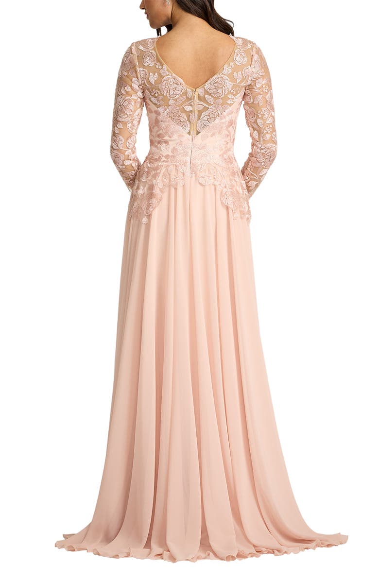 Tadashi Shoji Illusion Lace Embroidered Sleeve Gown, Alternate, color, Pale Pink