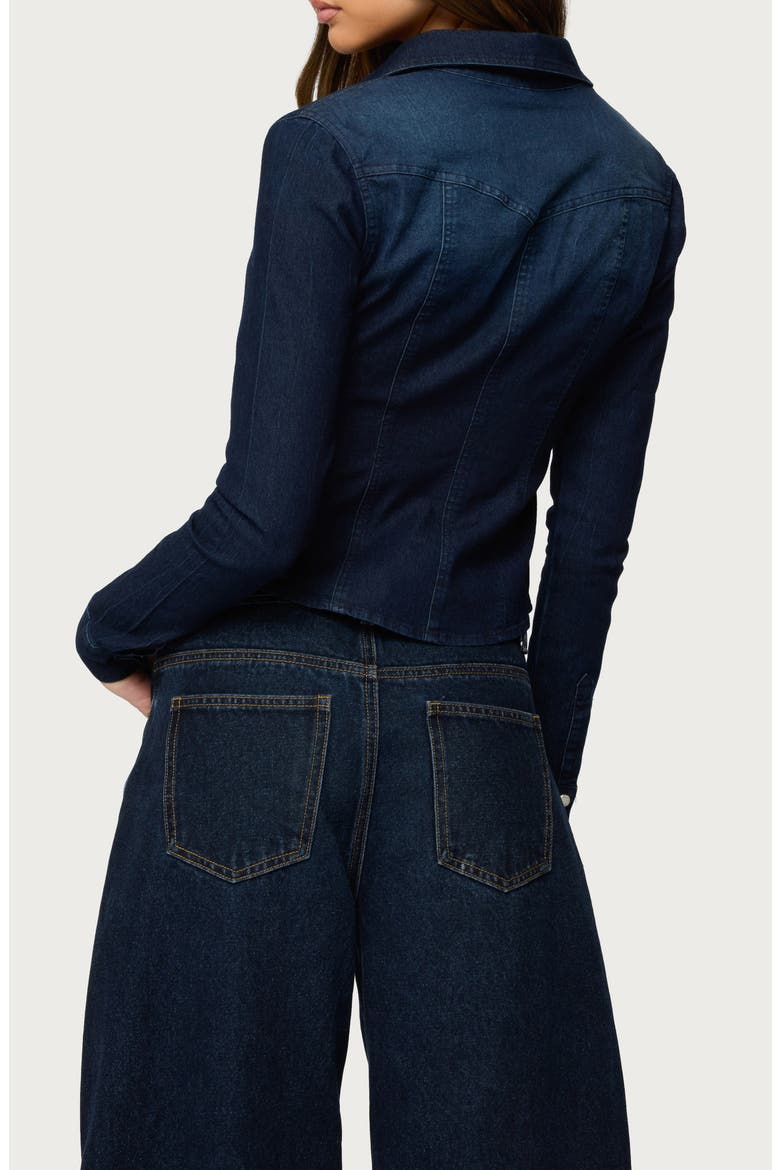 Shylo Fitted Denim Snap-Up Shirt, Alternate, color, DARK-BLUE-WASHED