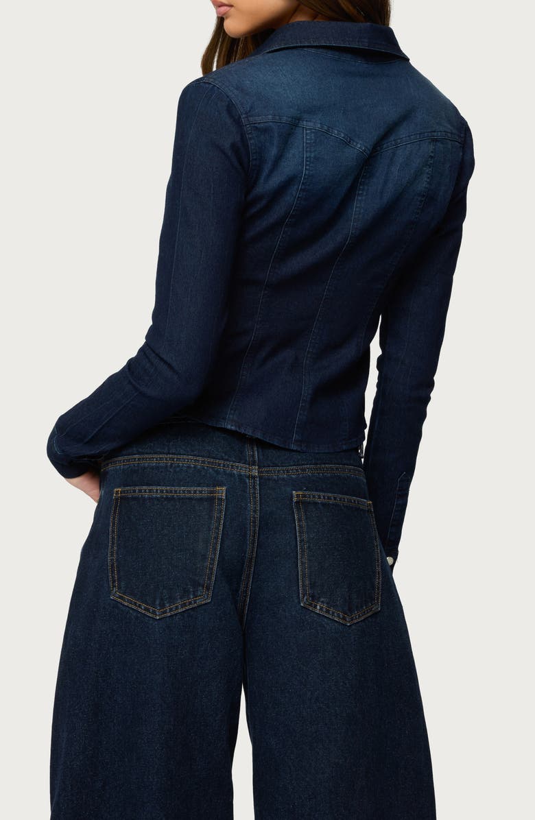 EDIKTED Shylo Fitted Denim Snap-Up Shirt, Alternate, color, Dark-Blue-Washed