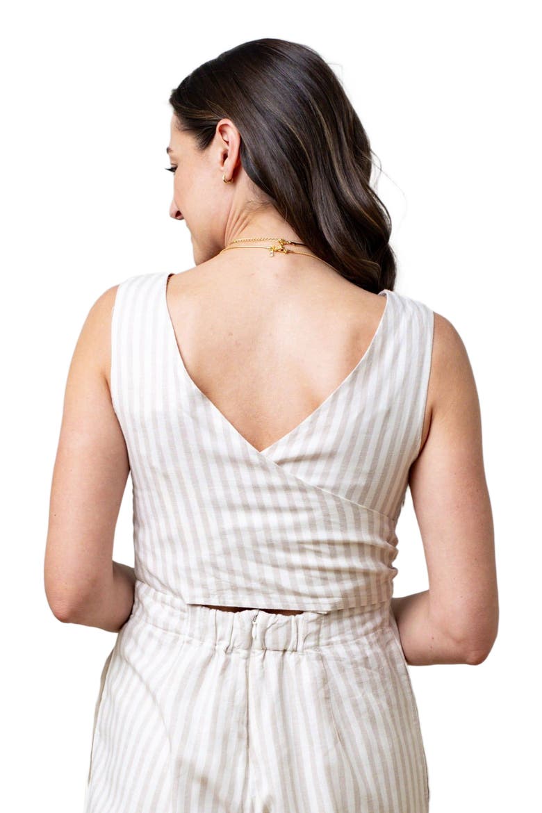 Womens' Tie-Waist Wide Leg Jumpsuit, Alternate, color, Light Taupe Stripe
