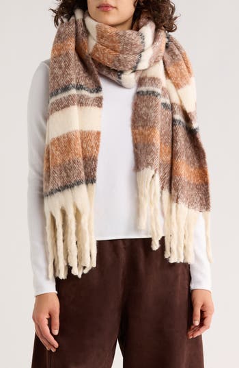 Steve Madden Fringe Trim Stripe Scarf
