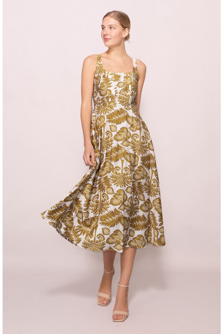 Sleeveless Fit & Flare Midi Dress, Alternate, color, OLIVE LEAF PRINT