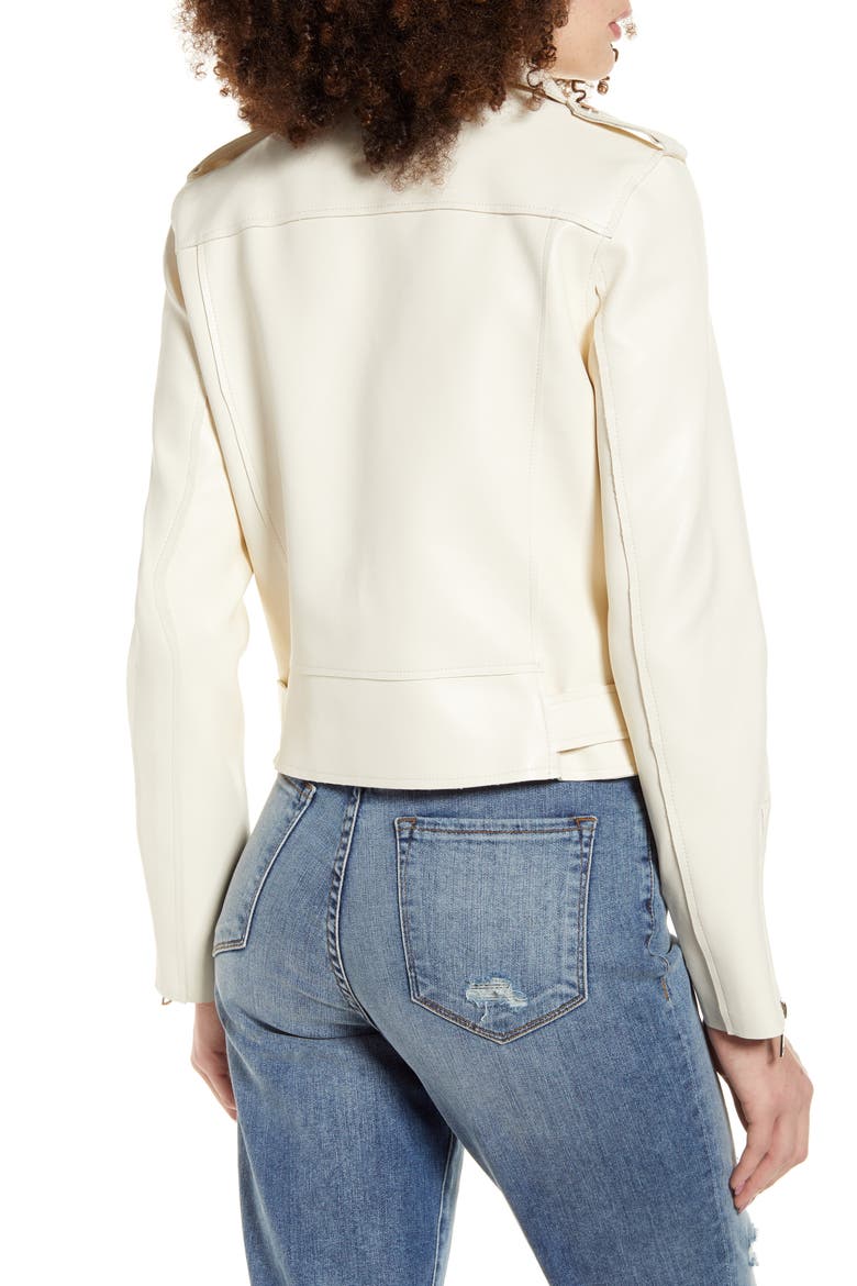 Faux Leather Moto Jacket, Alternate, color, WHITE