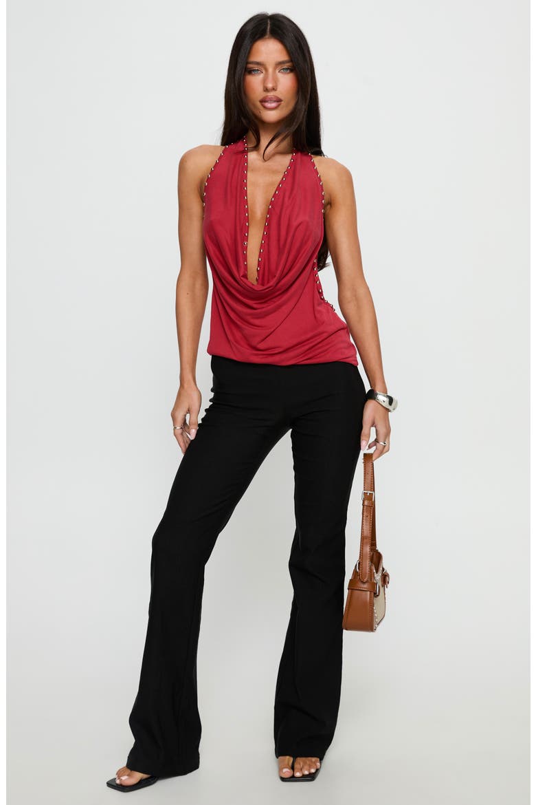 Khoda Studded Cowl Neck Open Back Top, Alternate, color, BURGUNDY