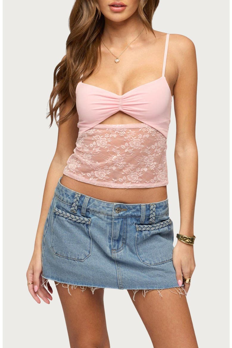 Damarie Sheer Lace Cutout Camisole, Main, color, LIGHT-PINK