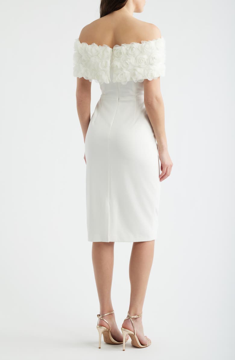Eliza J Floral Appliqué Detail Off the Shoulder Scuba Crepe Sheath Dress, Alternate, color, Ivory