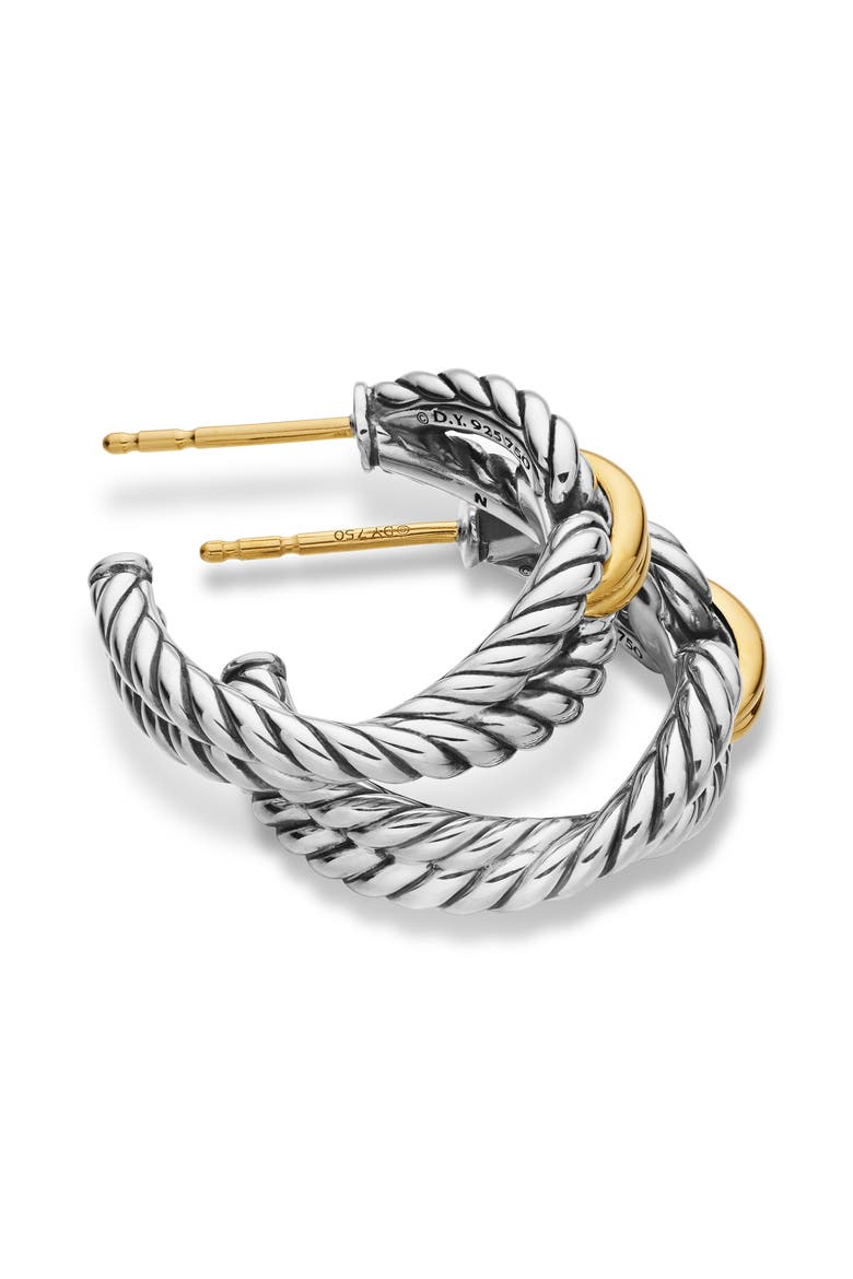 Cable Loop Hoop Earrings in Sterling Silver with 18K Yellow Gold, 22mm, Alternate, color, YELLOW GOLD/ STERLING SILVER