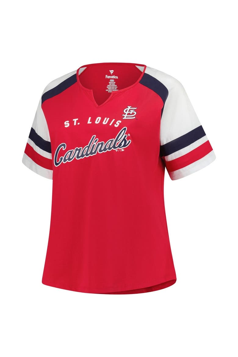 Women's Profile  Red St. Louis Cardinals Plus Sized Arched Notch Neck T-Shirt, Alternate, color, Red