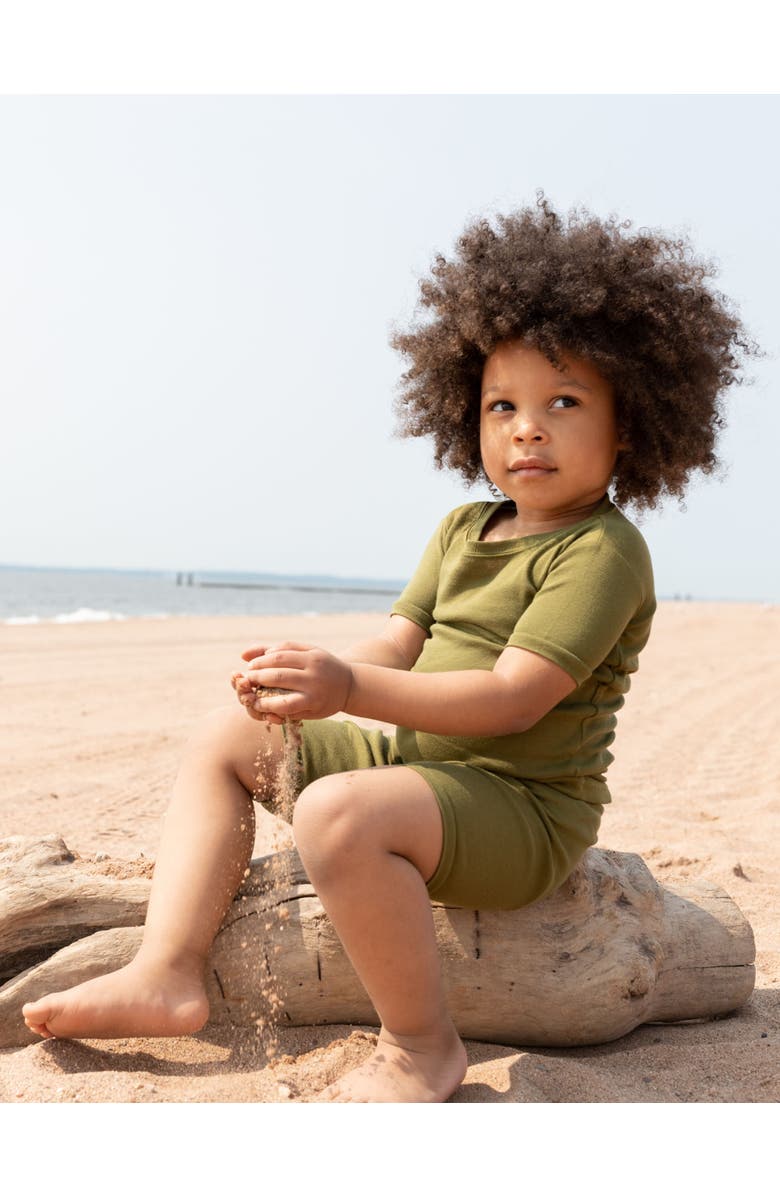 Leveret Kids Short Sleeve Cotton Solid Matching Family Pajamas, Alternate, color, Olive