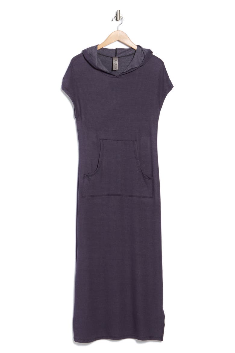 Hooded Short Sleeve Maxi Dress, Alternate, color, NAVY RIB