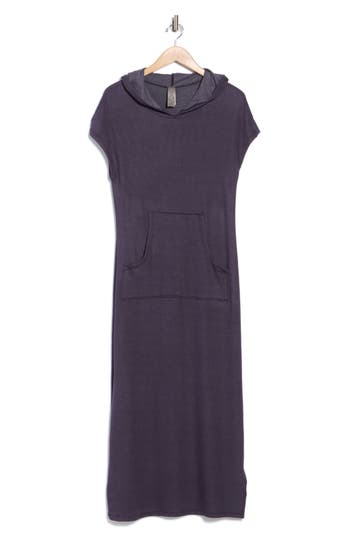 Go Couture Hooded Short Sleeve Maxi Dress In Purple