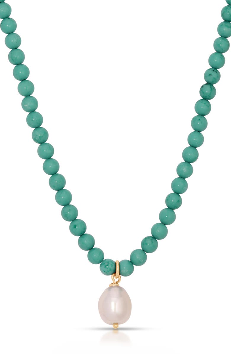 Ettika Freshwater Pearl Pendant Beaded Necklace, Alternate, color, Turquoise