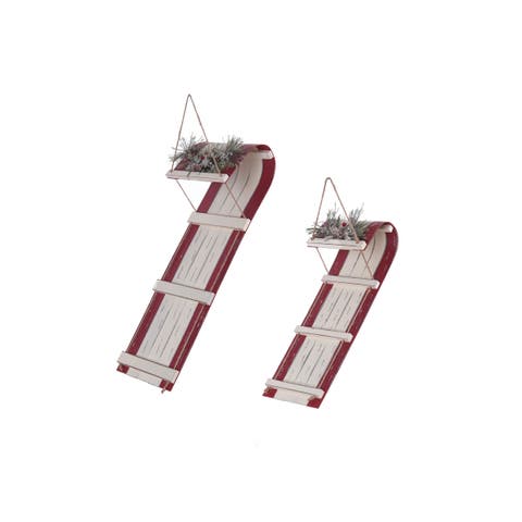 Wooden Sled Christmas Tree Ornament Set of 2