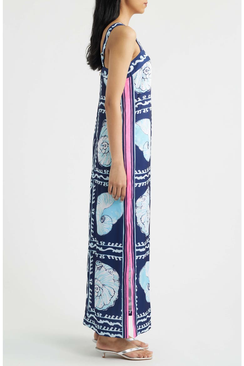 Casandra Print Sleeveless Maxi Dress, Alternate, color, LOW TIDE NAVY SHELL SHINE
