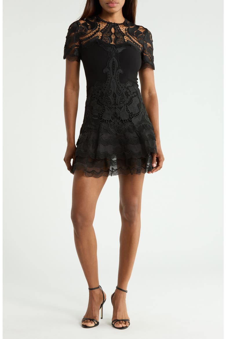 Paislee Guipure Lace Minidress, Main, color, BLACK