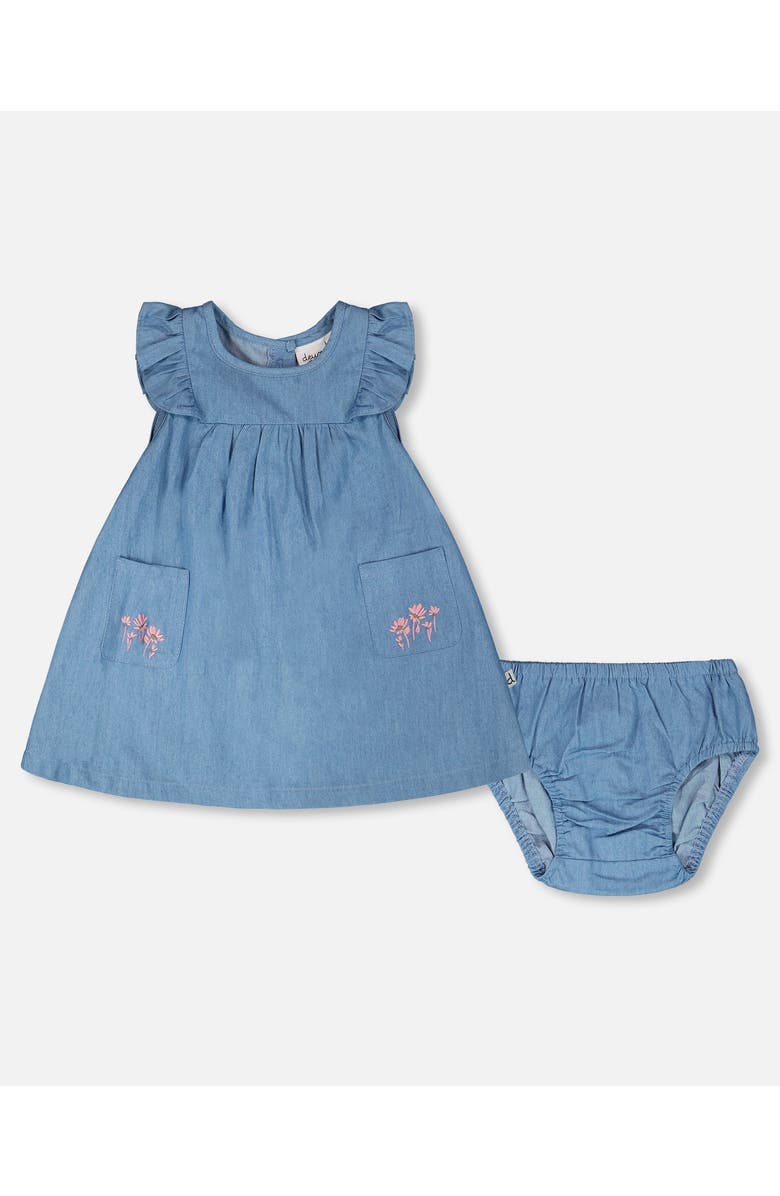 Deux par Deux Light Blue Chambray Dress and Bloomer Set, Main, color, Light Blue Denim