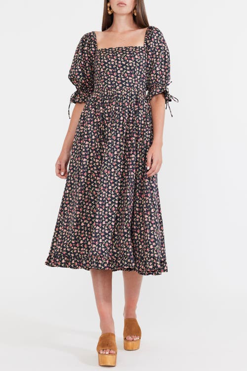 Eddy Grace Midi Dress in Black Rose Floral 