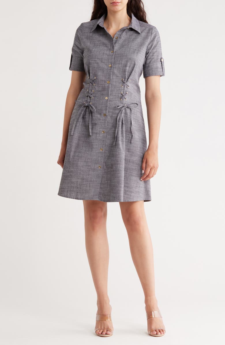Nanette Lepore Short Sleeve Shirtdress, Main, color, Dark Navy