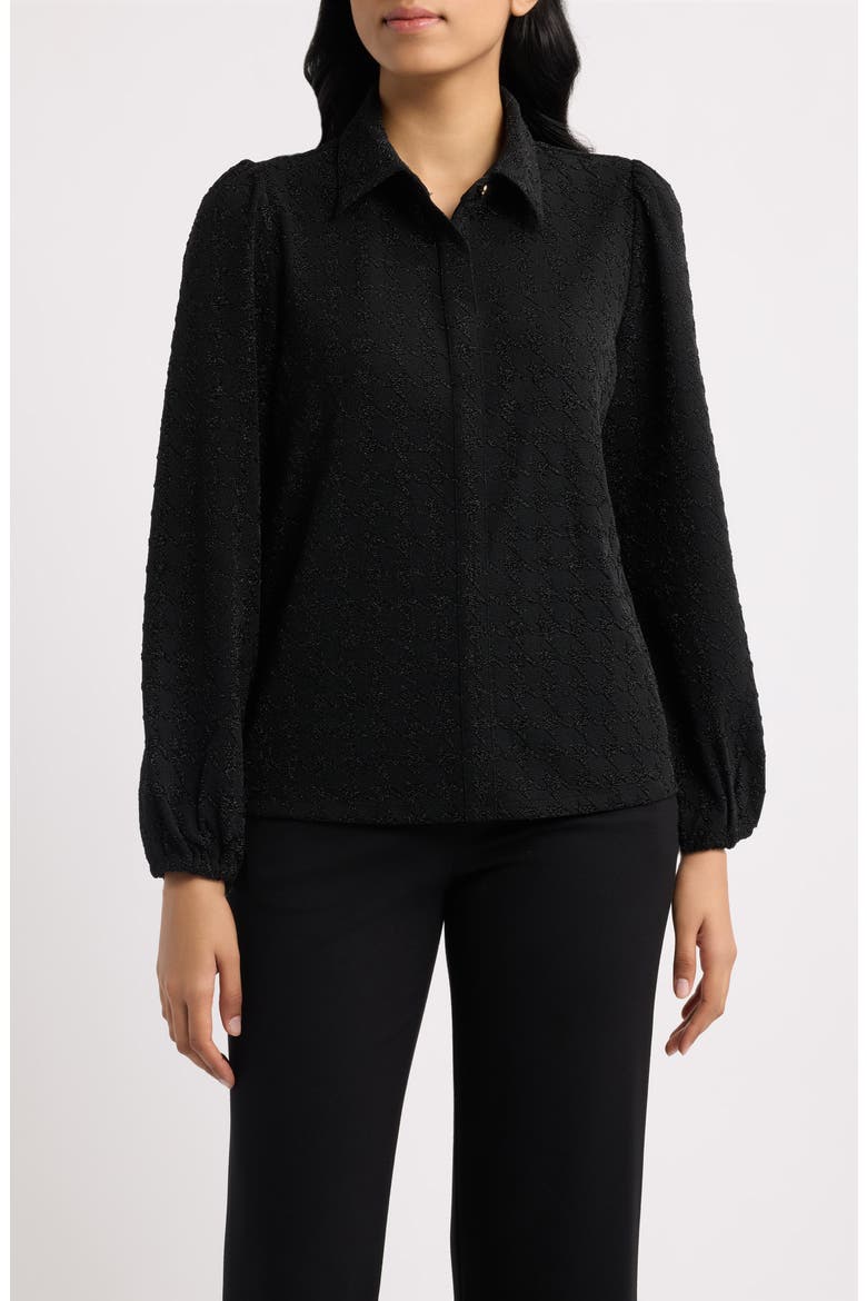 Metallic Houndstooth Puff Shoulder Top, Main, color, ANNE BLACK