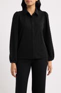 AK ANNE KLEIN Metallic Houndstooth Puff Shoulder Top