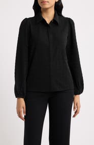 AK ANNE KLEIN Metallic Houndstooth Puff Shoulder Top