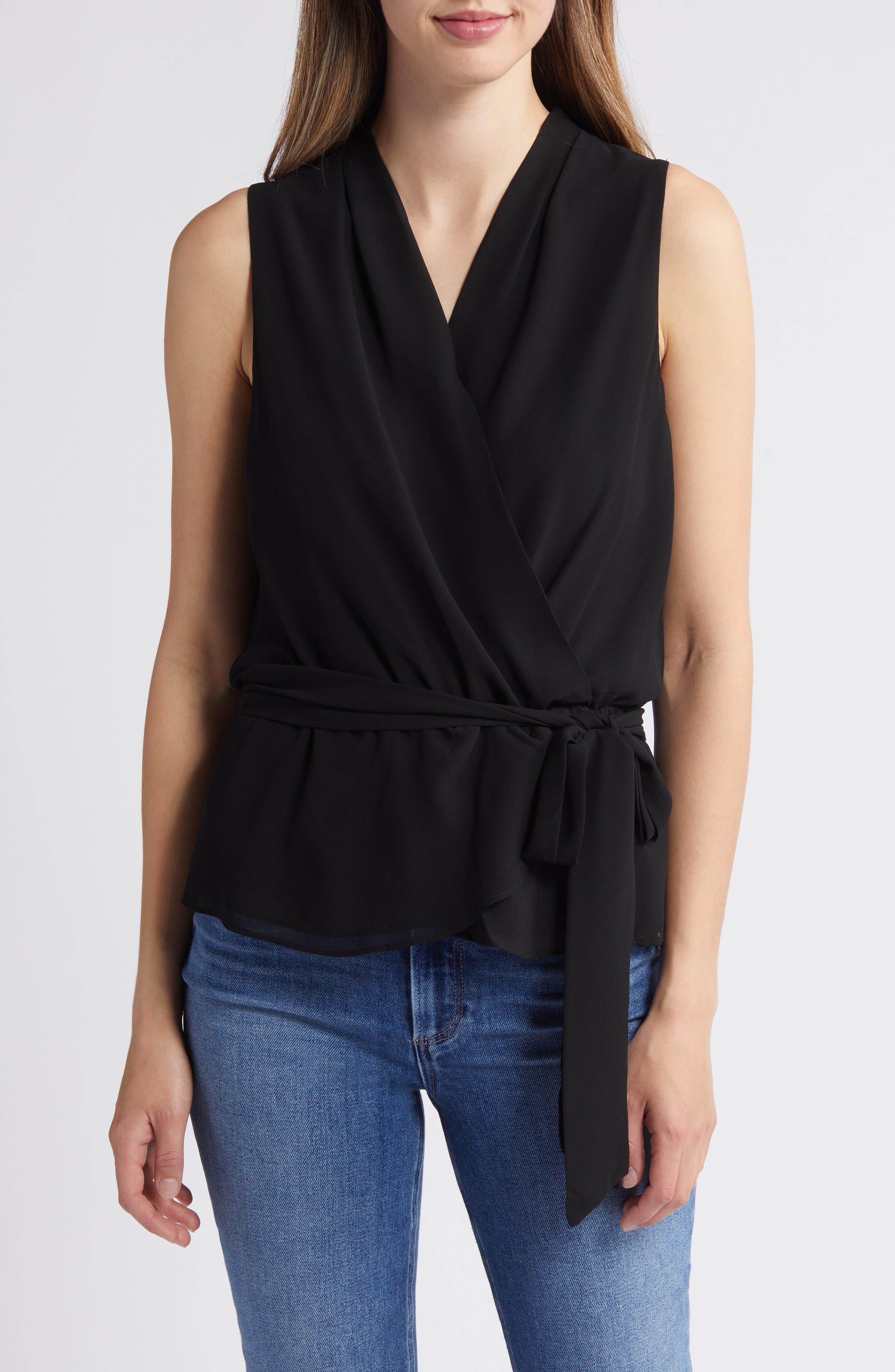 Golriz Wrap Tie Waist Sleeveless Top