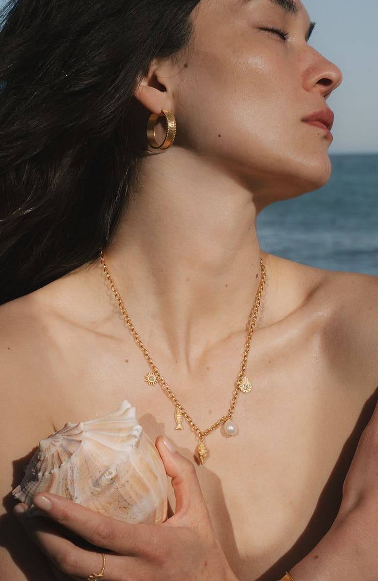 Satya Jewelry Blessings of the Sea Multi Charm Necklace, Alternate, color, Gold