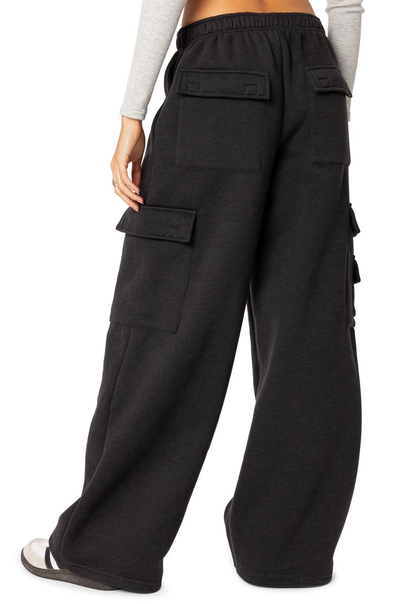 EDIKTED Wide Leg Cotton Cargo Sweatpants, Alternate, color, Dark-Gray