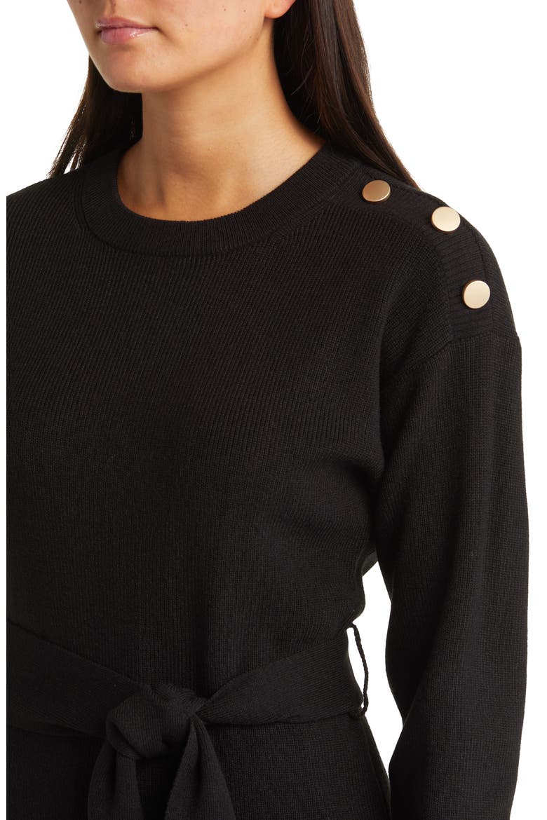 Long Sleeve Belted Mini Sweater Dress, Alternate, color, BLACK