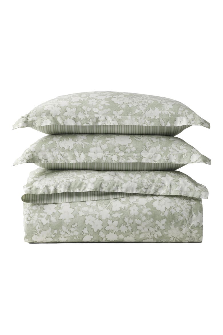 Heather Floral & Stripe Reversible Cotton Comforter & Sham Set, Alternate, color, GREEN