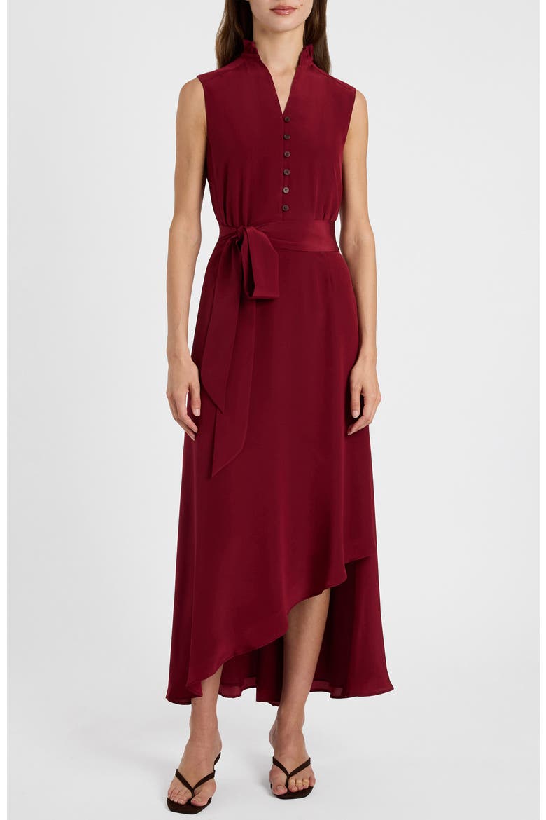 Carson Silk Hi-Lo Ruffle Collar Midi Dress, Alternate, color, Chili Pepper