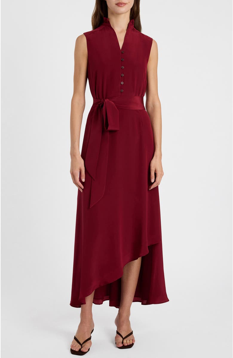Santorelli Carson Silk Hi-Lo Ruffle Collar Midi Dress, Alternate, color, Chili Pepper
