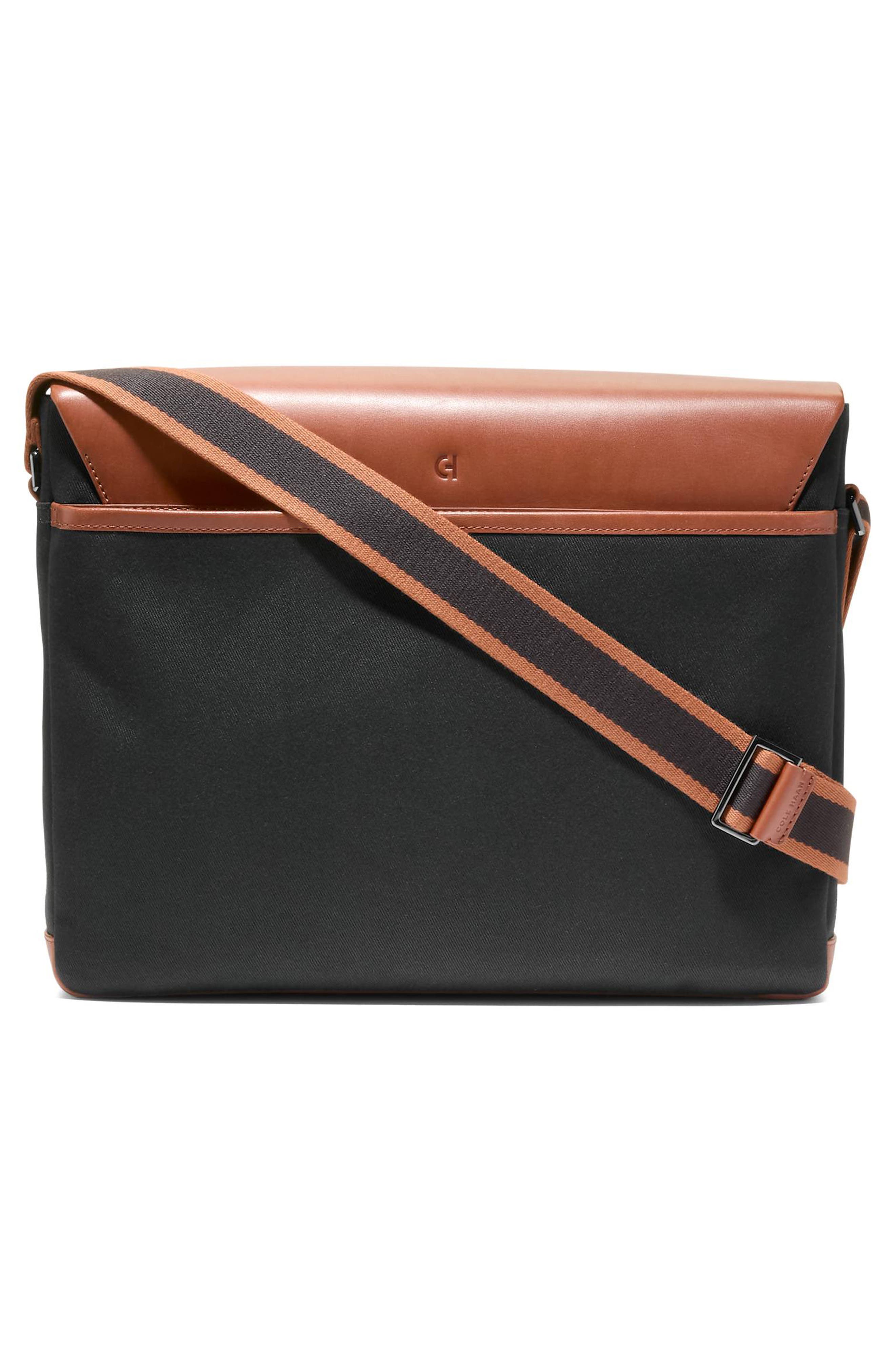 Cole Haan Judson Brushed Twill Messenger Bag, Alternate, color, Black/ New Britsh Tan