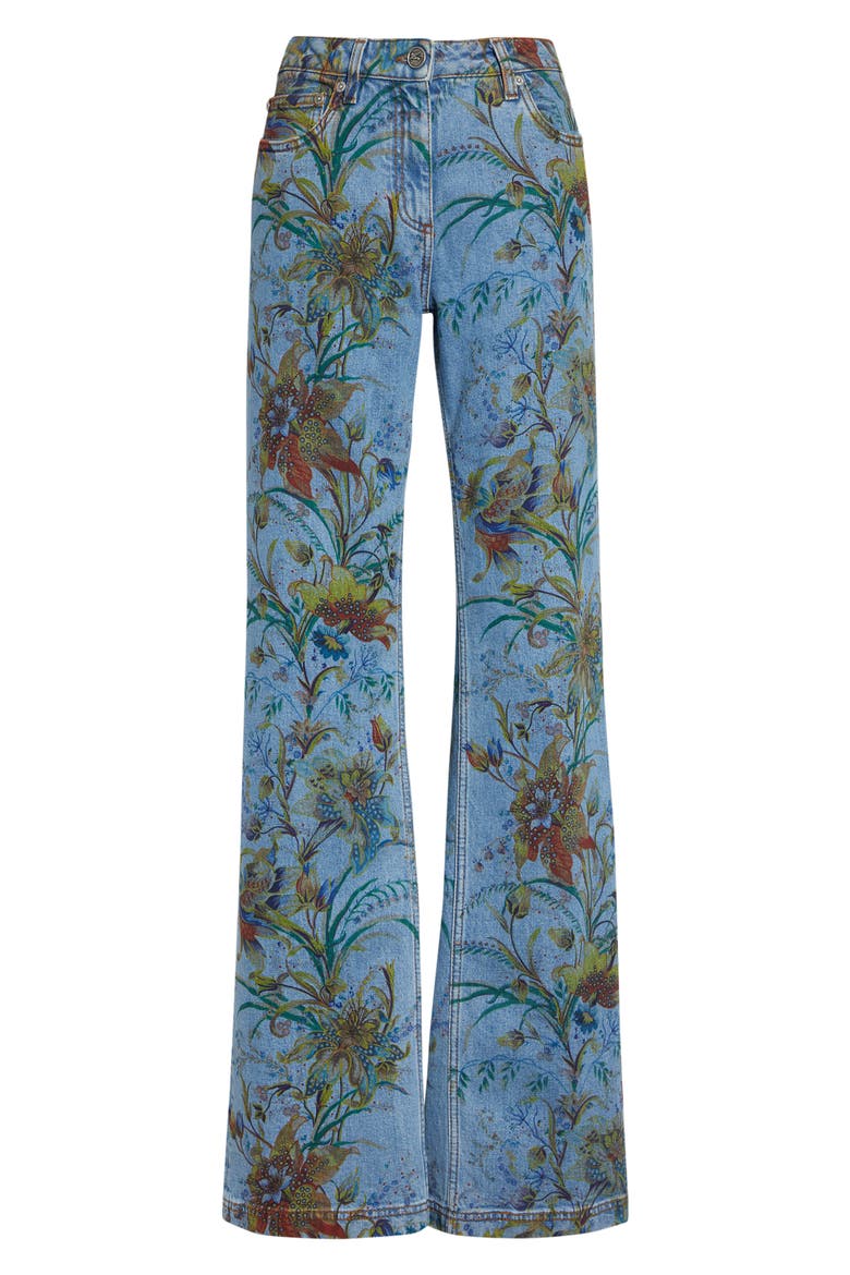 Floral Print Flared Jeans, Alternate, color, PRINT ON PALE BLUE BASE
