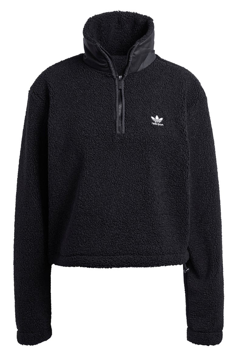 Half Zip Recycled Polyester Teddy Fleece Sweatshirt, Alternate, color, BLACK