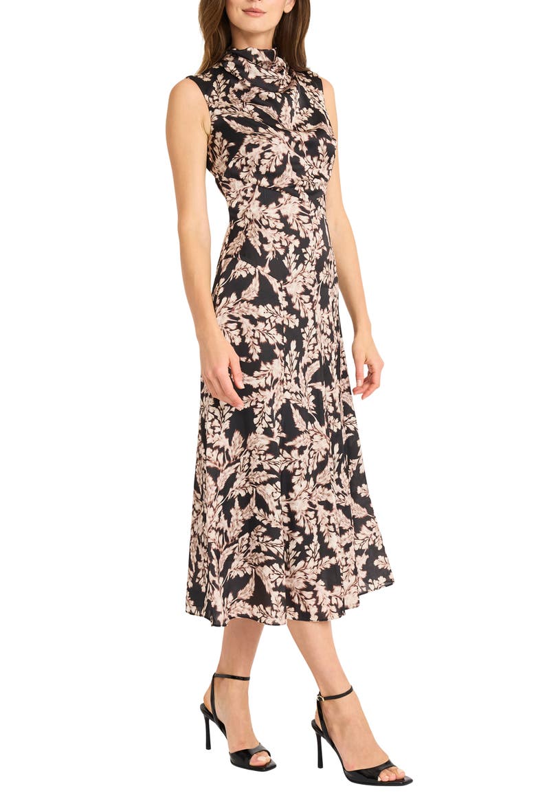 Cowl Neck Satin Midi Dress, Alternate, color, BLACK/ KHAKI