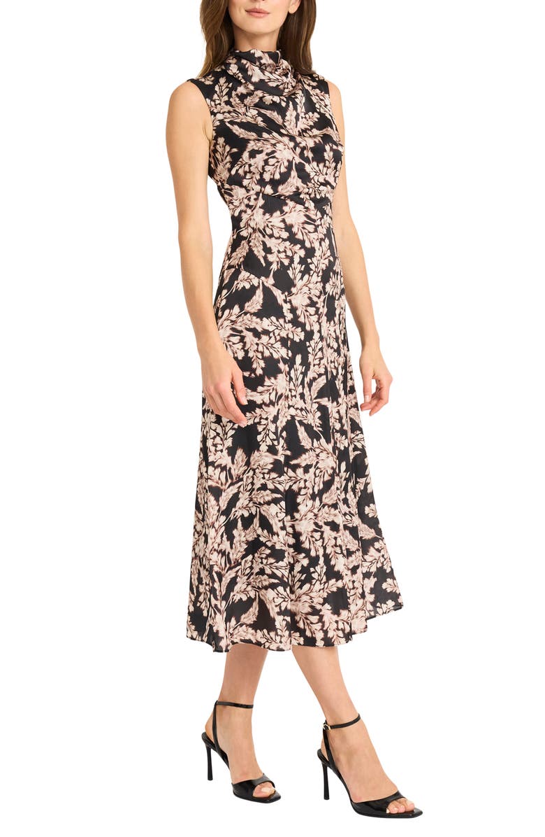 Maggy London Cowl Neck Satin Midi Dress, Alternate, color, Black/ Khaki