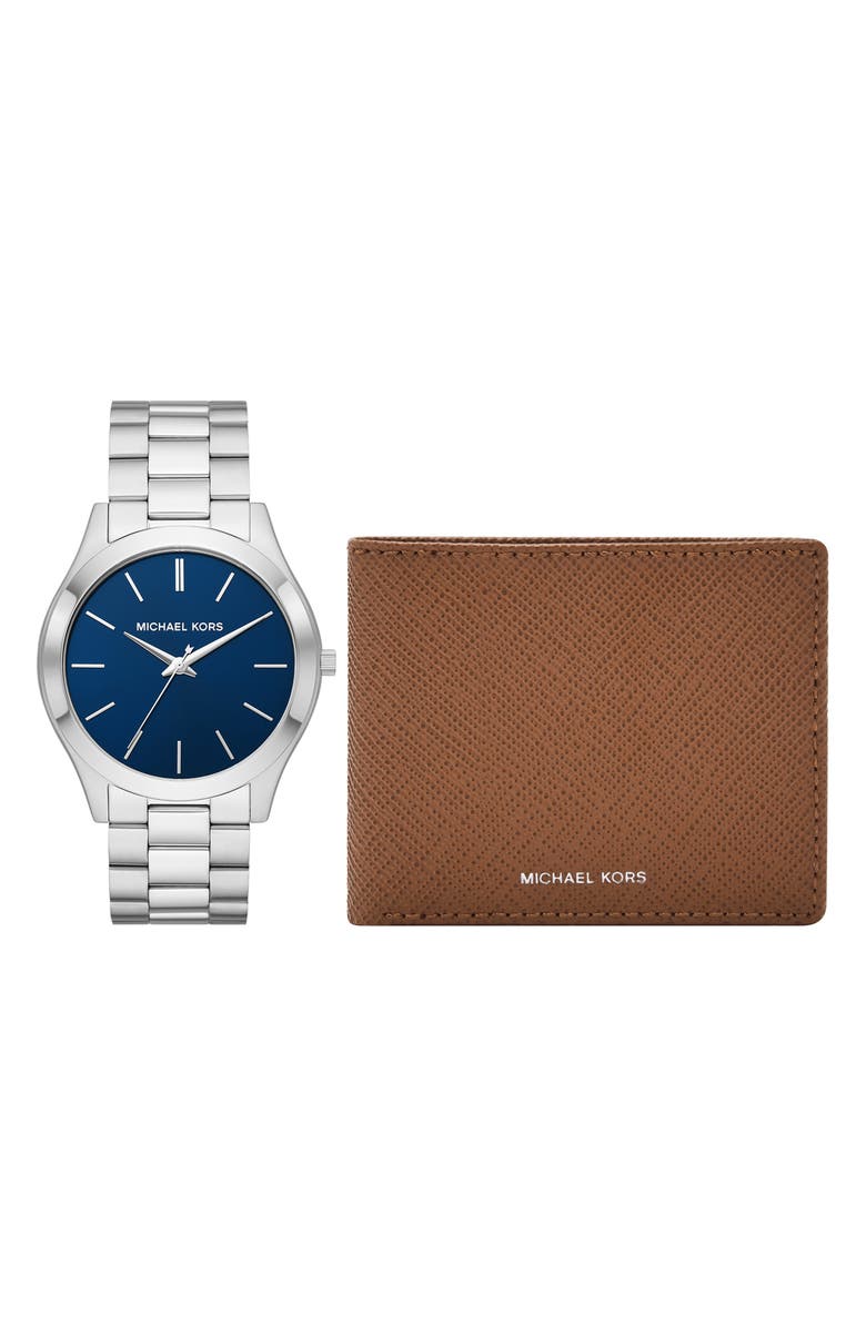 MICHAEL Michael Kors Slim Runway Bifold Wallet & Bracelet Watch Gift Set, 44mm, Main, color, 