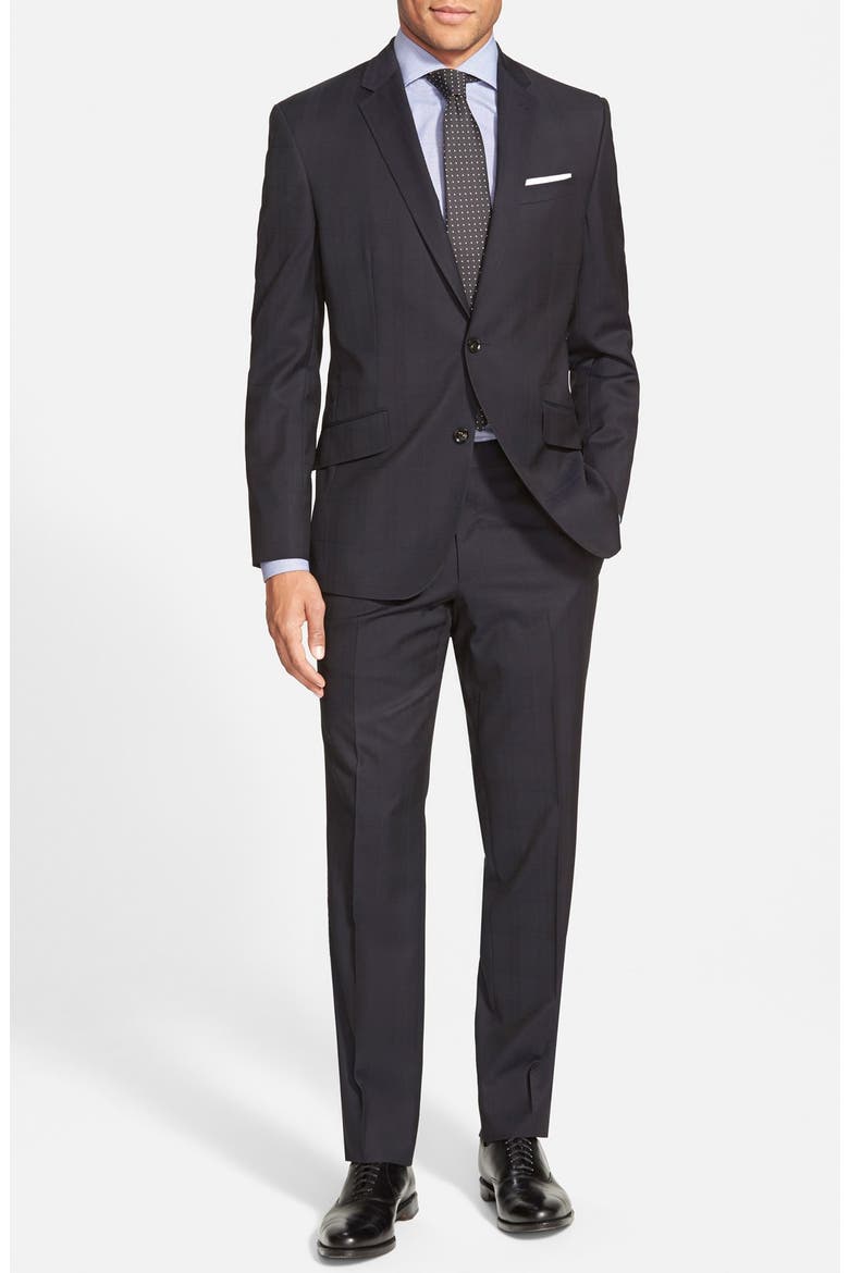 'Jones' Trim Fit Plaid Wool Suit, Main, color, NAVY