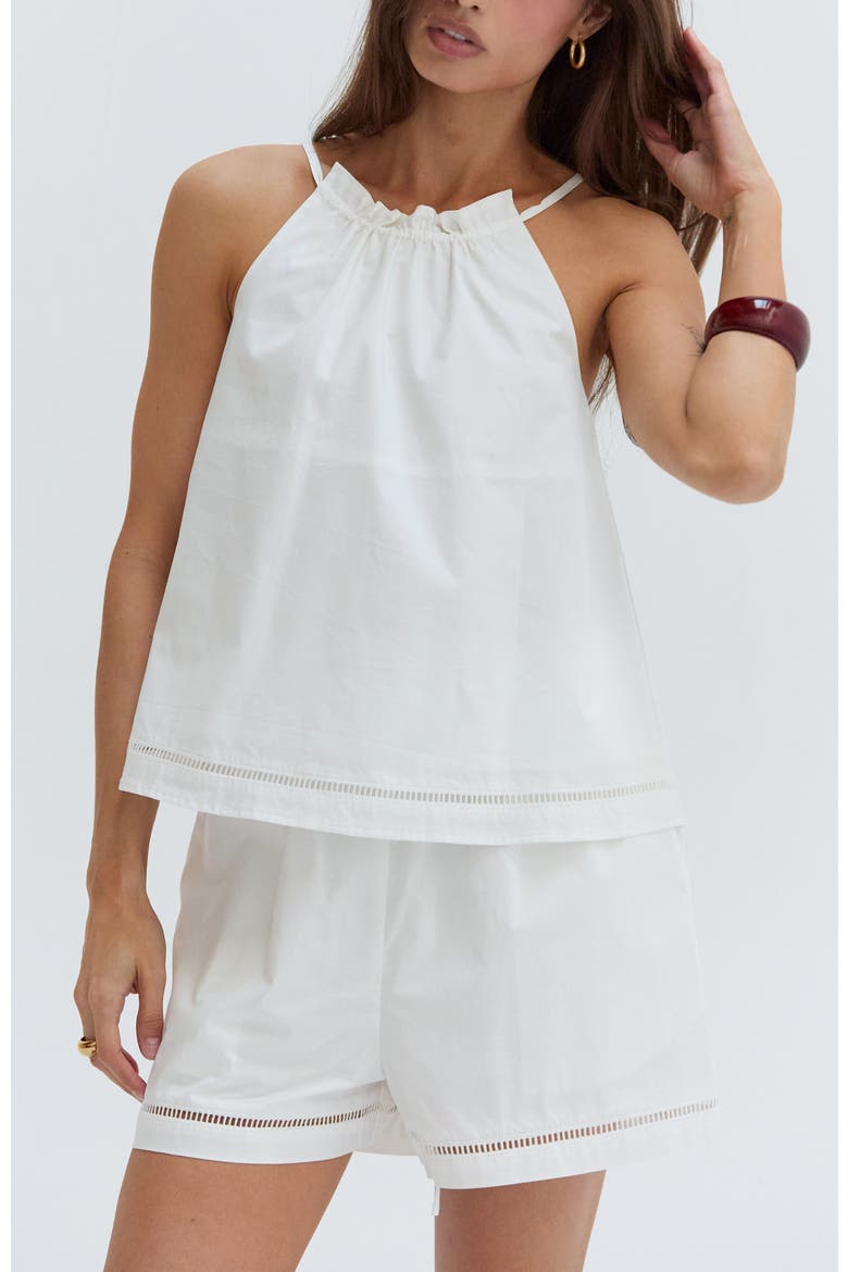 Poplin Lattice Trim Halter Top, Main, color, White