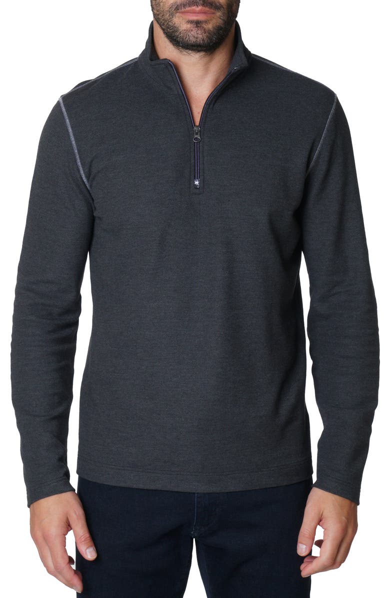 Robert Graham Germano Quarter Zip Pullover, Main, color, Black