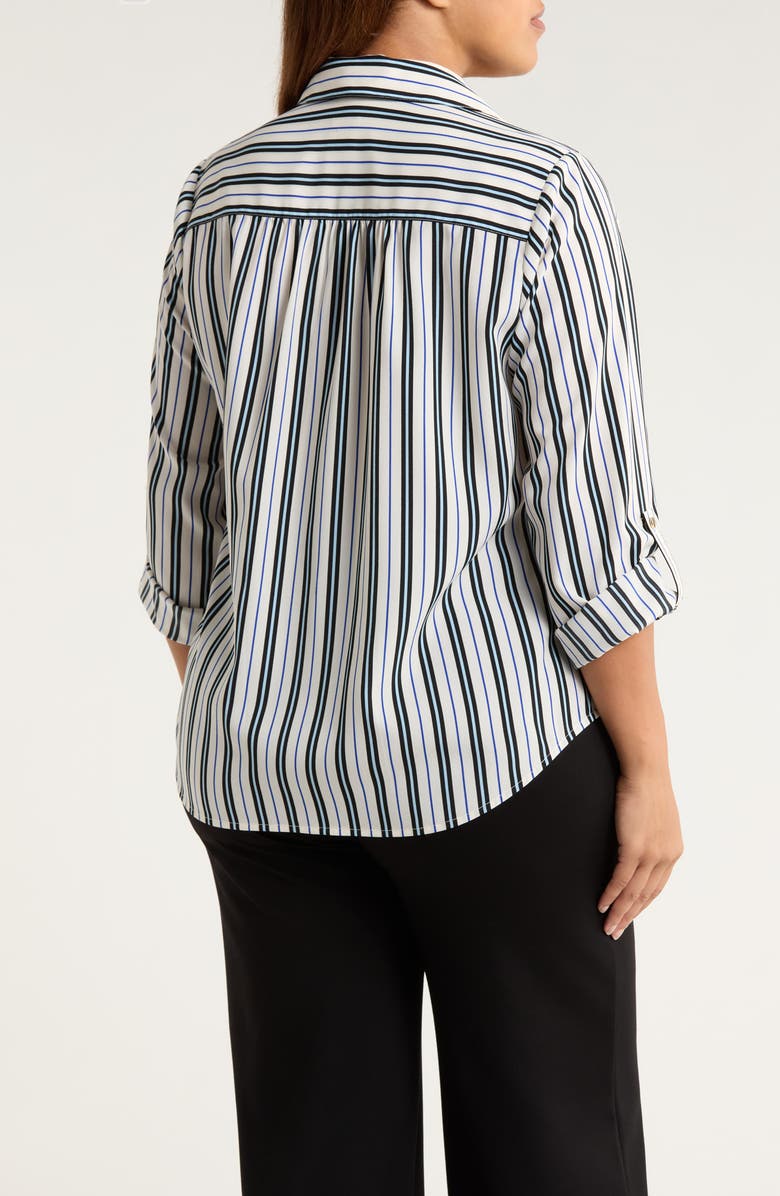 AK ANNE KLEIN Stripe Popover Crepe Top, Alternate, color, White Dove Multi