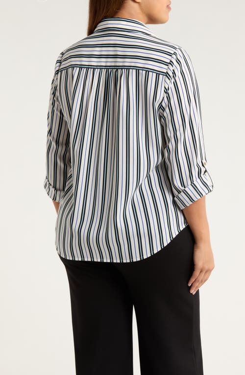Ak Anne Klein Stripe Popover Crepe Top In Multi