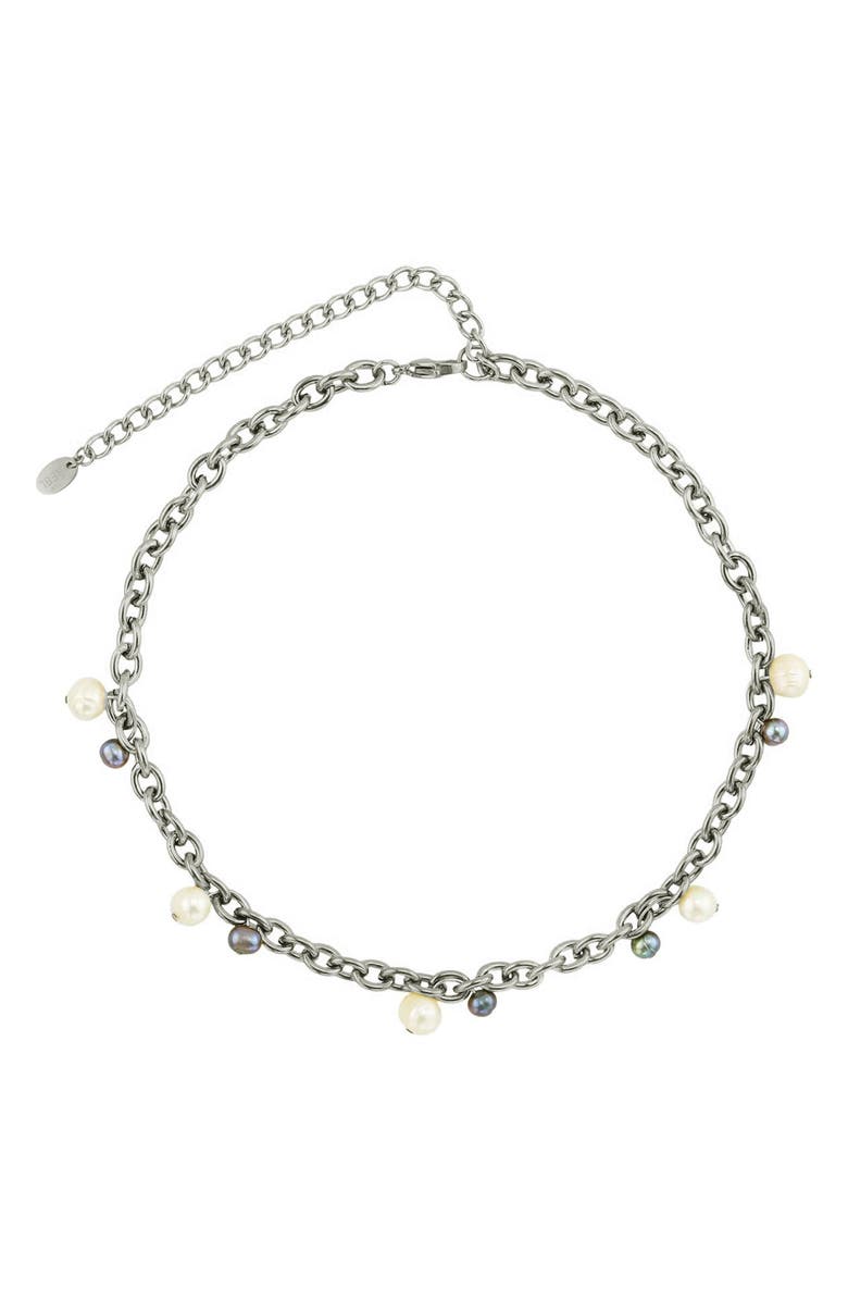 REBL Faux Pearl & Stainless Steel Chain Necklace, Main, color, Silver